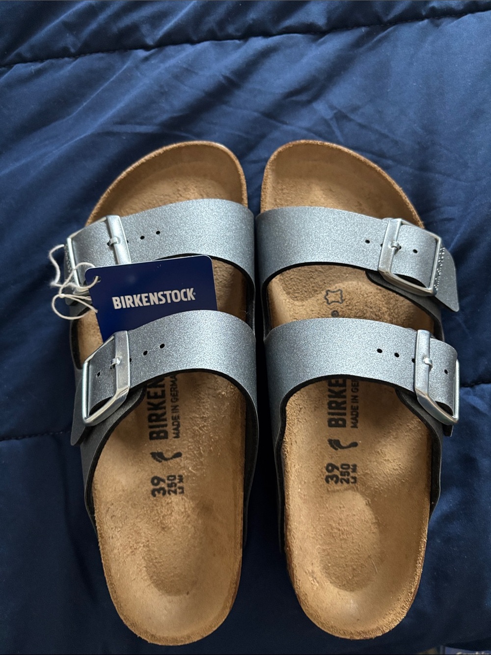 Birkenstock Arizona Sandals in Metallic Silver